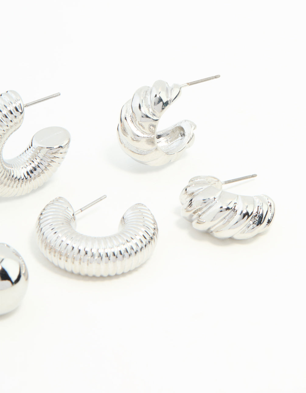 Silver Mixed Texture Hoop Earrings 3-Pack