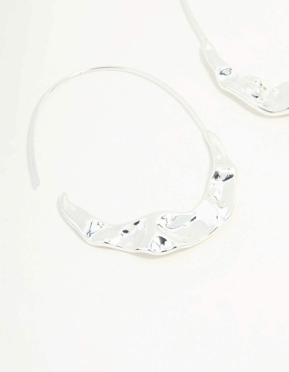 Silver Oval Molten Hoop Earrings