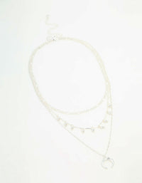 Silver Diamante, Chains & Pendant Layered Necklace - link has visual effect only