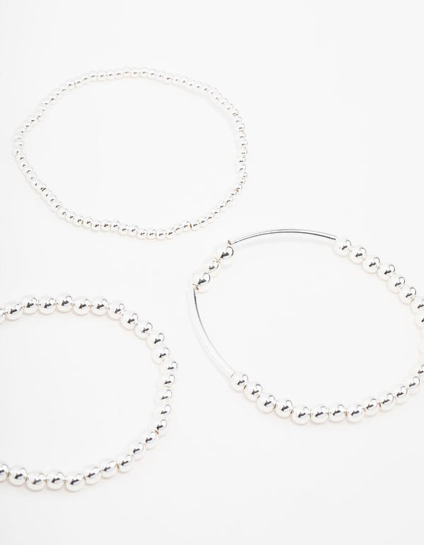 Silver Mixed Ball Bracelets 5-Pack
