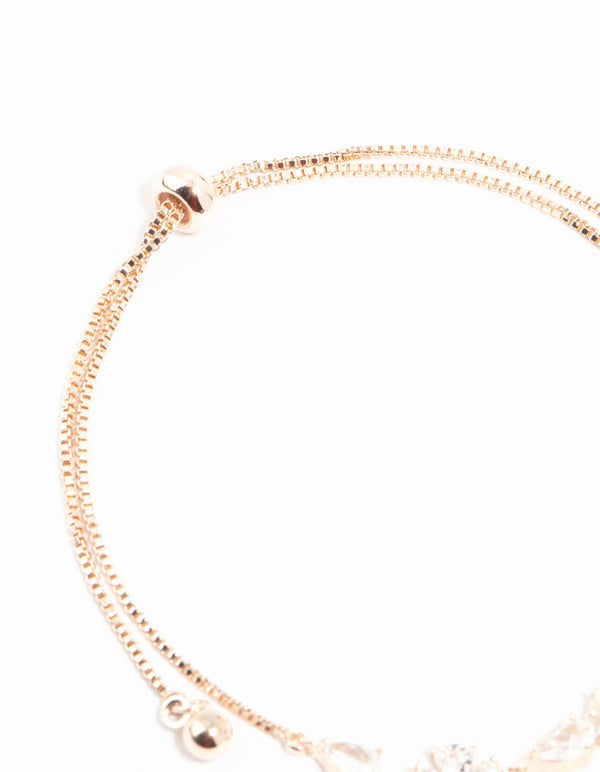 Rose Gold Plated Butterfly Cubic Zirconia Flower Toggle  Bracelet