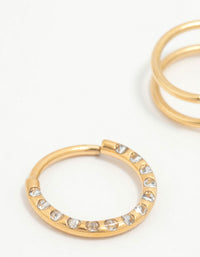 Gold Plated Titanium Cubic Zirconia & Spiral Nose Rings 2-Pack - link has visual effect only