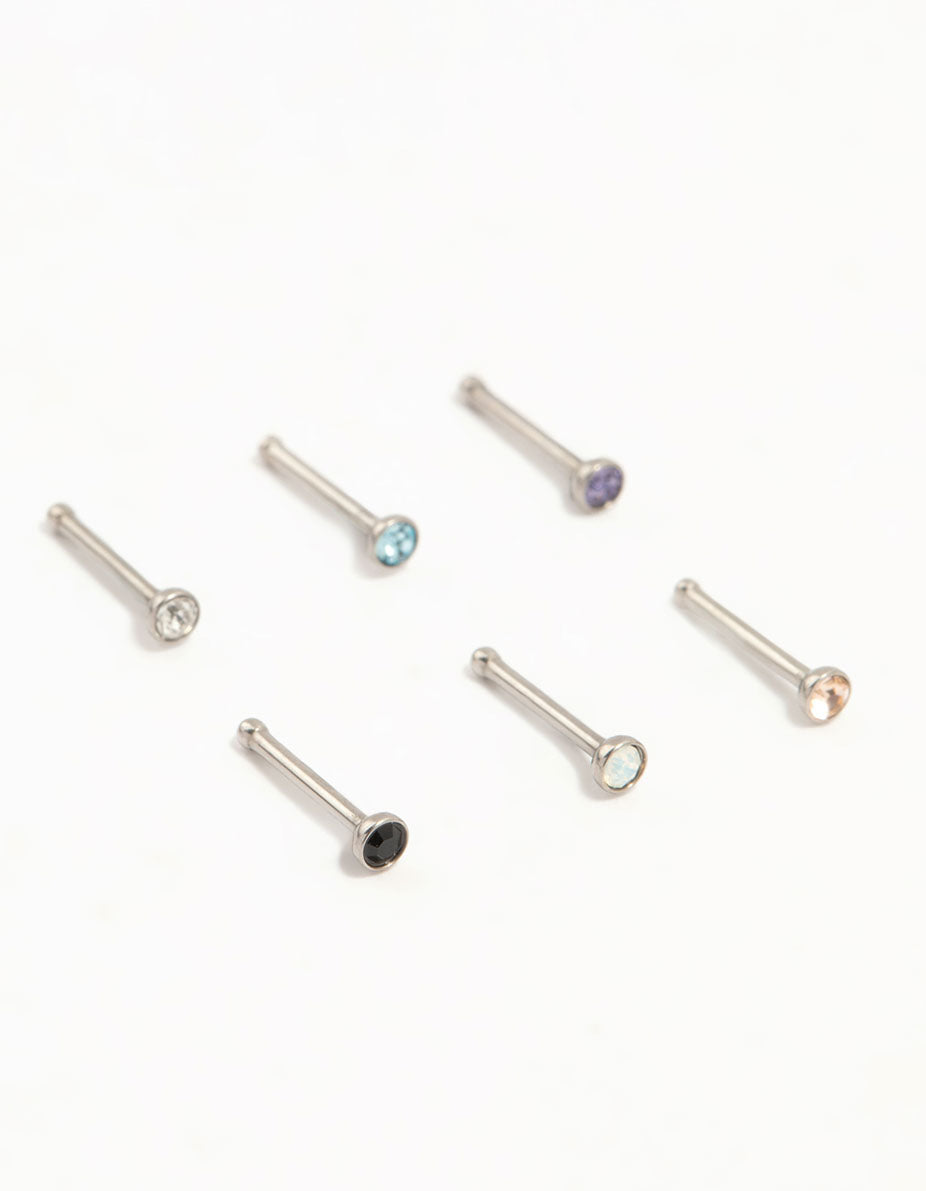 Multicoloured Titanium Nose Studs 6-Pack