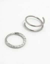 Titanium Cubic Zirconia & Spiral Nose Rings 2-Pack - link has visual effect only