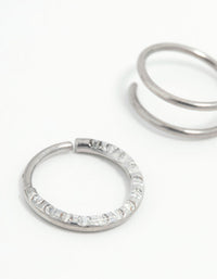 Titanium Cubic Zirconia & Spiral Nose Rings 2-Pack - link has visual effect only
