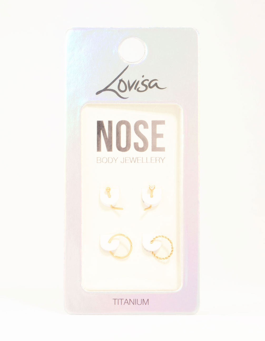 Gold Plated Titanium Diamante Nose Stud & Twisted Ring 4-Pack