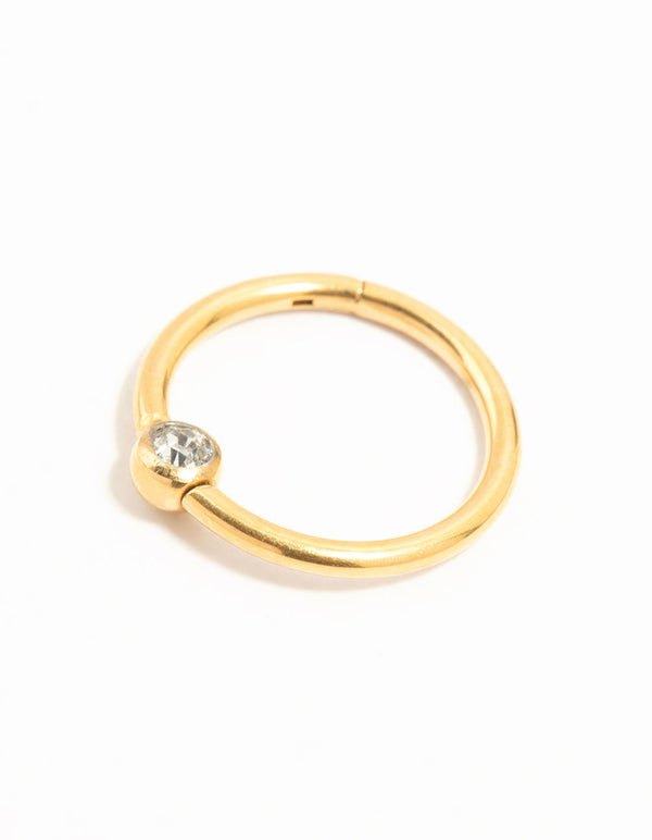 Gold Plated Titanium Bezel Cut Cubic Zirconia Belly Ring