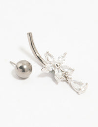 Titanium Cubic Zirconia Flower Belly Bar - link has visual effect only