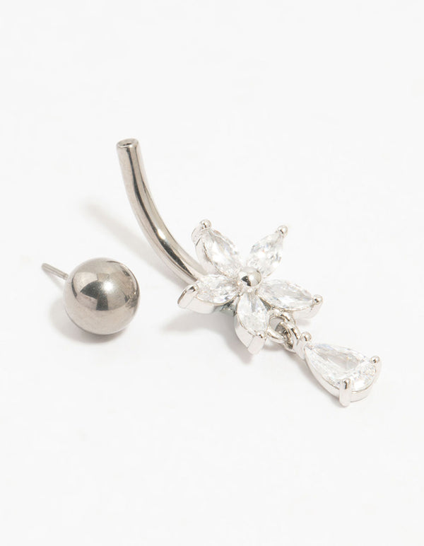 Titanium Cubic Zirconia Flower Belly Bar