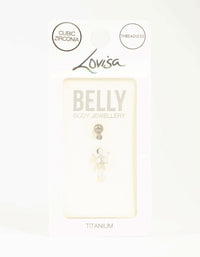 Titanium Cubic Zirconia Flower Belly Bar - link has visual effect only