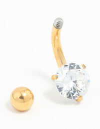 Gold Plated Titanium Round Cubic Zirconia Mini Belly Bar - link has visual effect only
