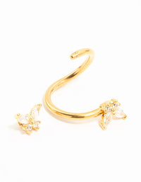 Gold Plated Titanium Twisted Double Cubic Zirconia Butterfly Belly Bar - link has visual effect only