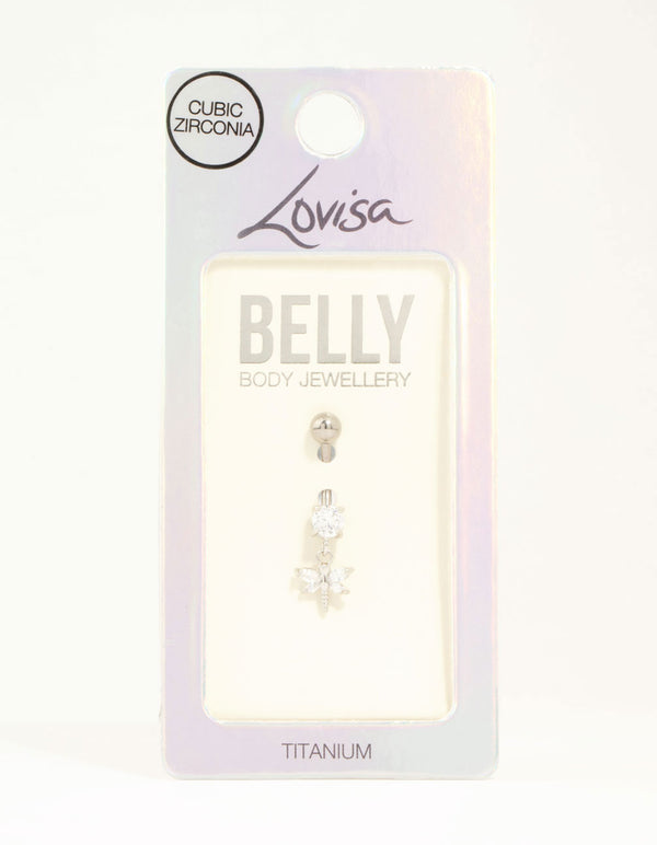 Titanium Dragonfly Cubic Zirconia Belly Bar