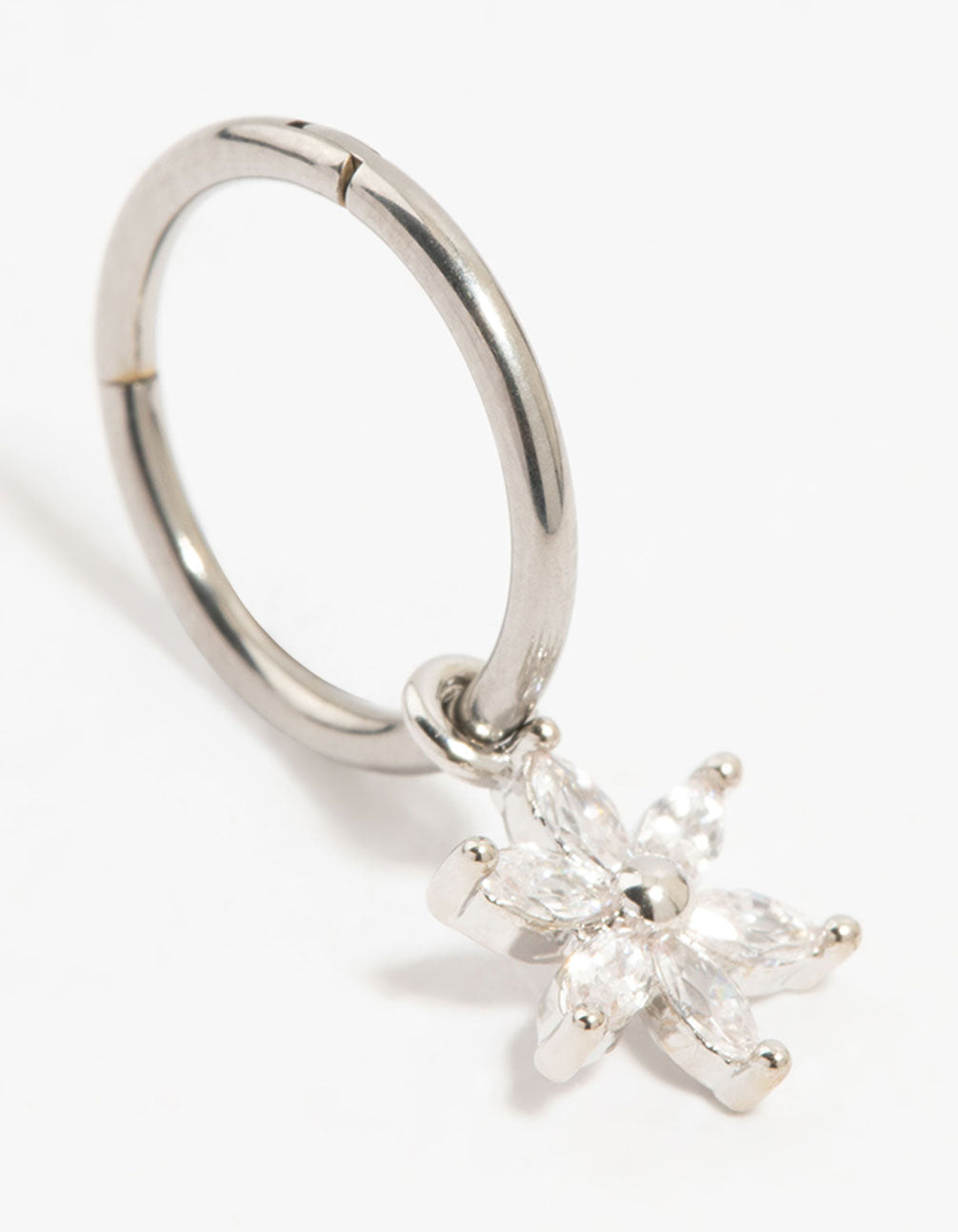 Titanium Cubic Zirconia Flower Charm Belly Ring