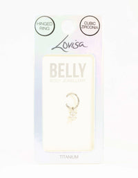 Titanium Cubic Zirconia Flower Charm Belly Ring - link has visual effect only