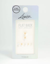 Gold Plated Titanium Polished & Cubic Zirconia Flat Backs 6-Pack - link has visual effect only