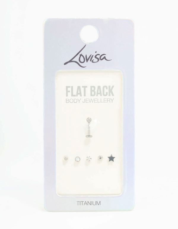 Titanium Diamante Star Flat Backs 6-Pack