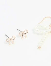 Rose Gold, Pearl & Bow Earrings 3-Pack - link has visual effect only