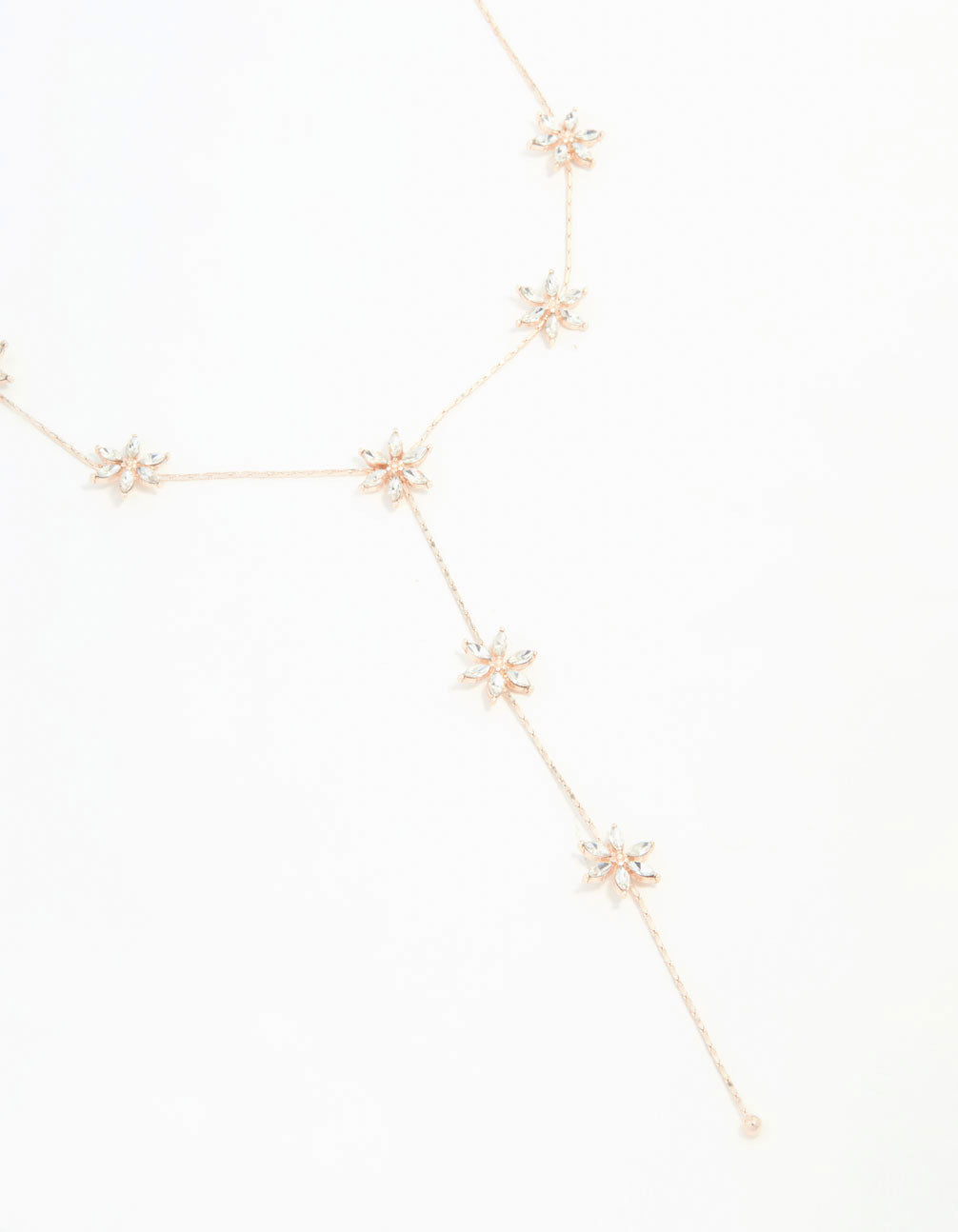 Rose Gold Diamante Flower Trail Y-Necklace