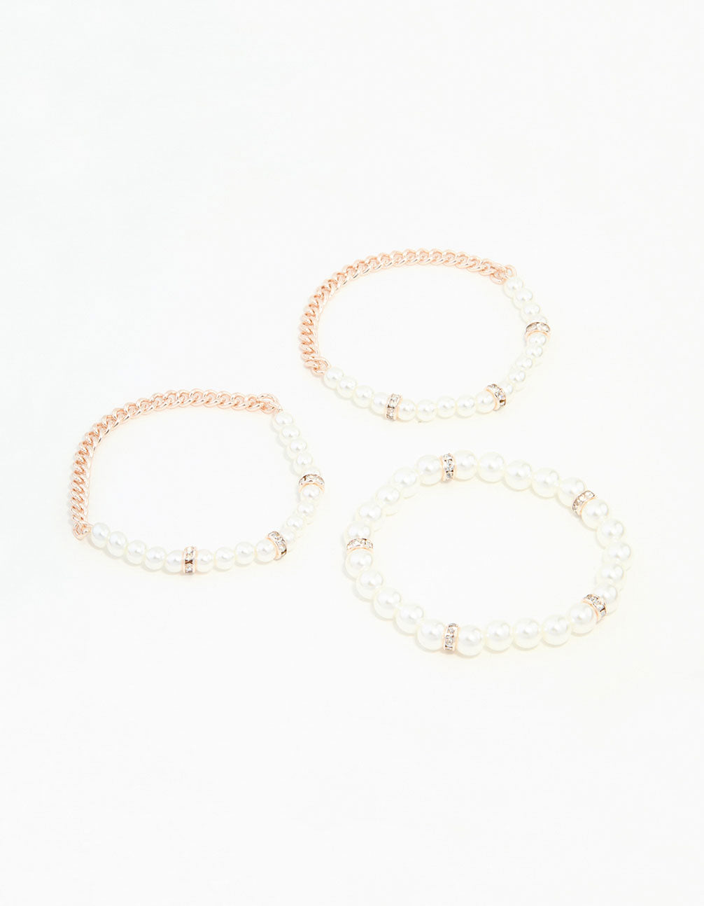 Rose Gold &  Pearl Bracelets Stretch Bracelets 3-Pack