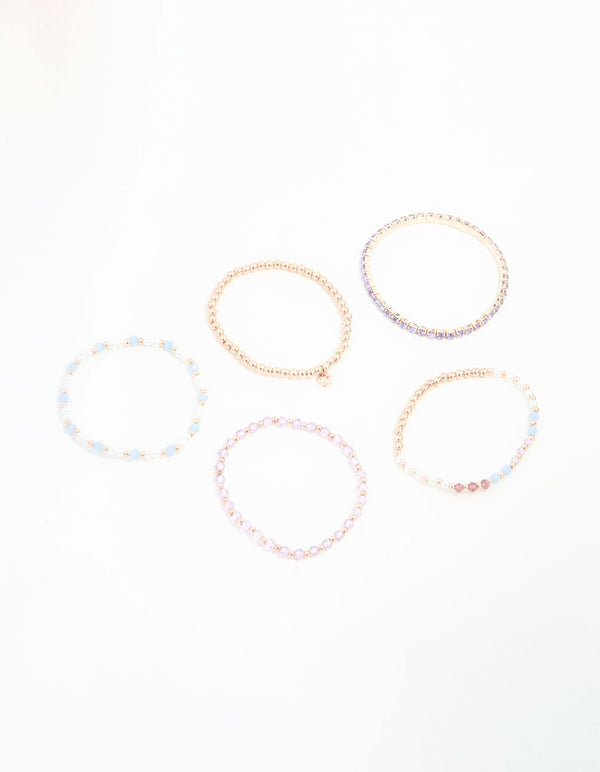 Rose Gold Beaded Bracelets 5-Pack