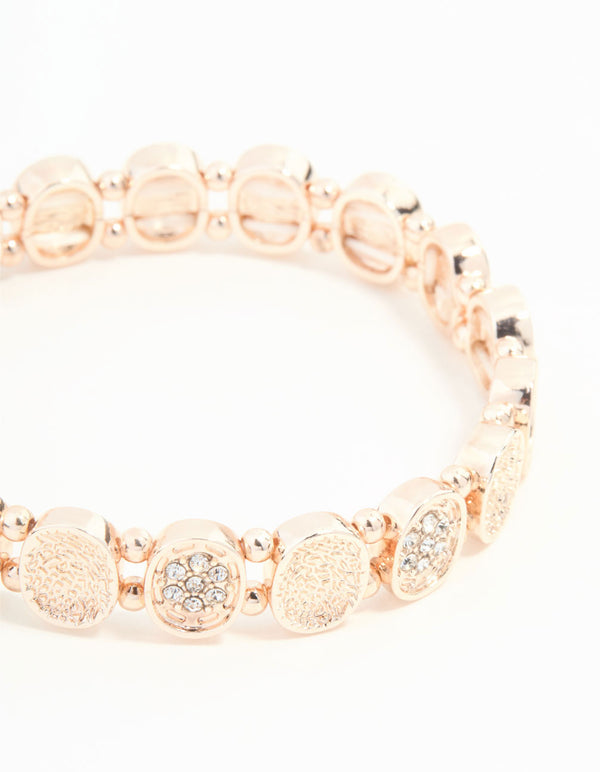 Rose Gold Bezel Disc & Diamante Stretch Bracelet