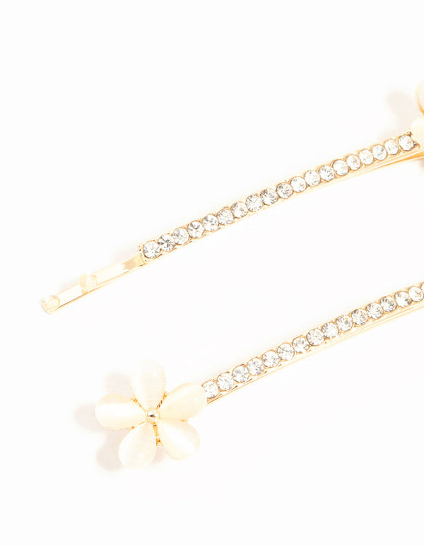 Gold Pave Diamante Flower Slides 2-Pack