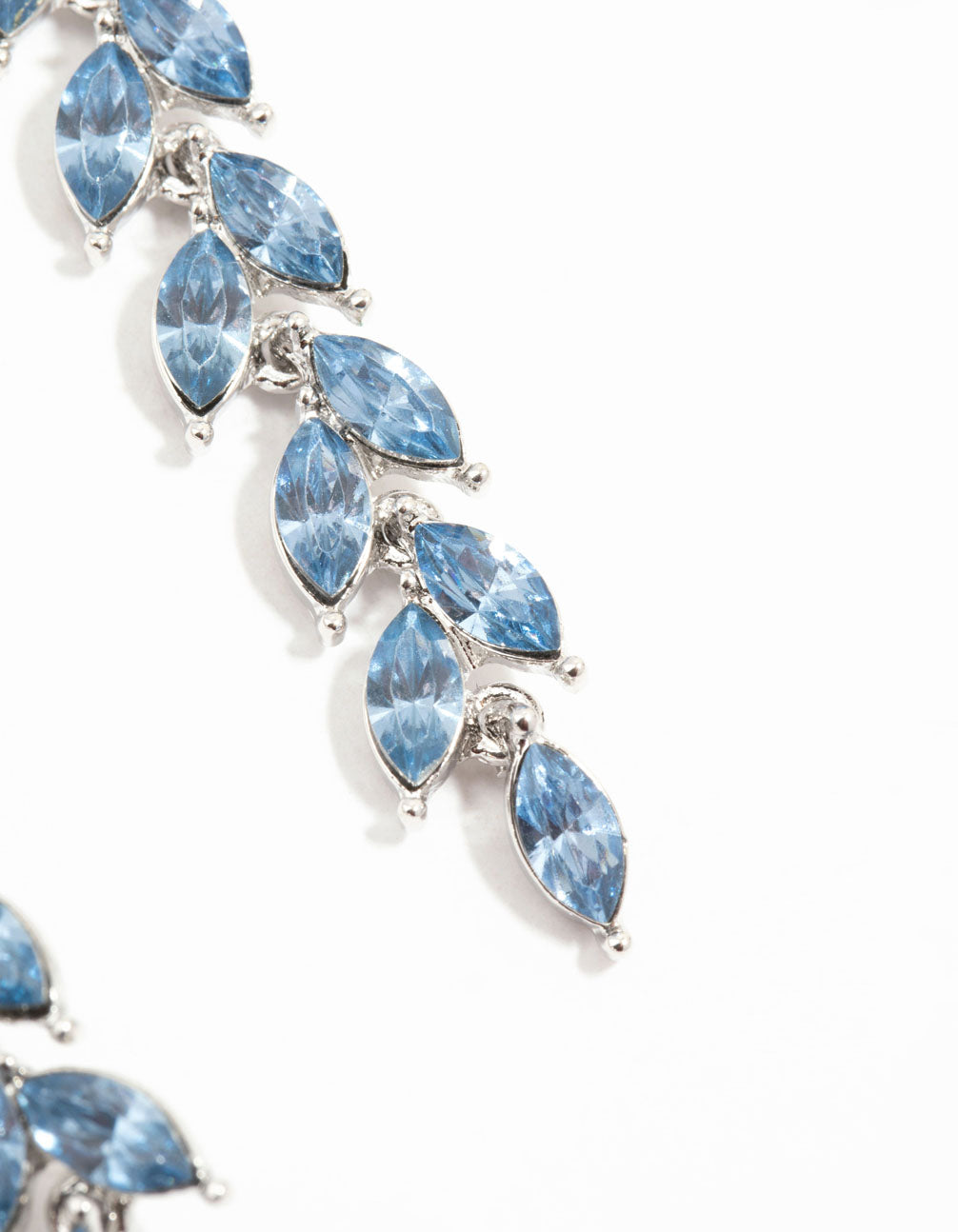 Silver Petal Blue Leaf Diamante Drop Earrings