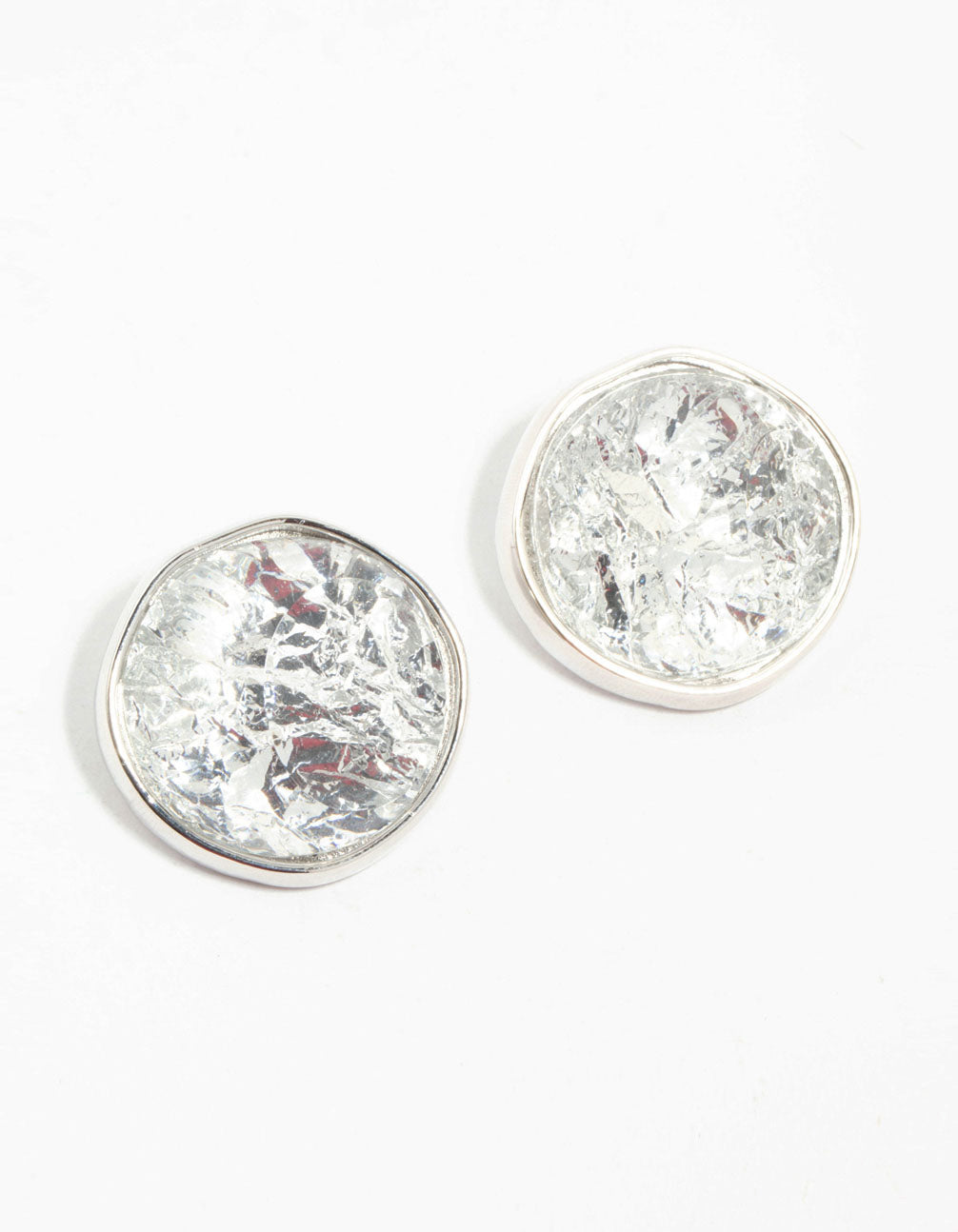 Silver Crinkle Circle Stud Earrings