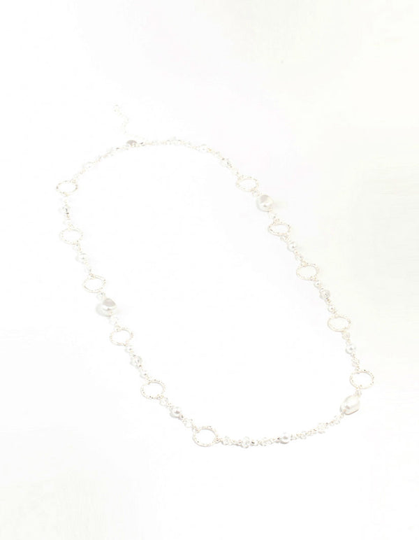 Crater Hoop & Pearl Silver Necklace