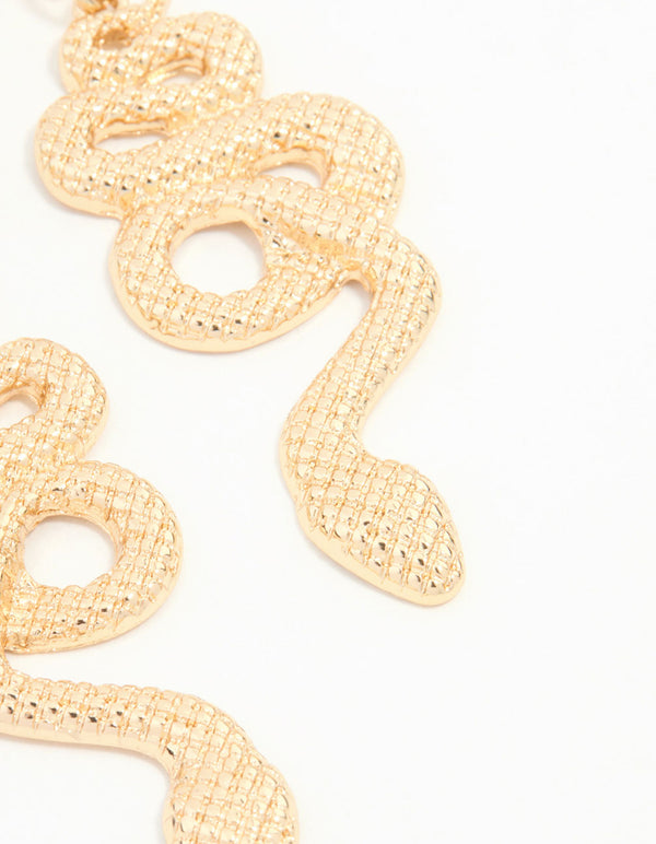 Gold Textured Snake Diamante Drop Earrings