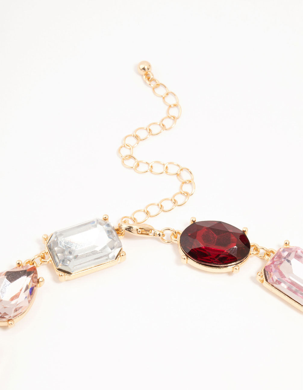 Gold Mixed Red & Silver & Pink Diamante Stone Choker Necklace