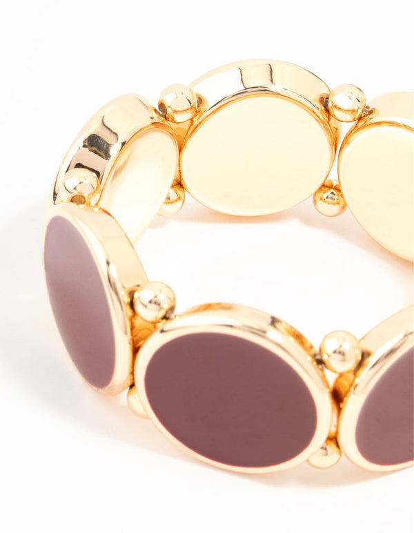 Gold Circle Burgundy Beaded Stretch Bracelet