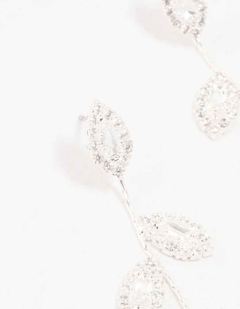 Silver Cubic Zirconia Leaf Drop Earrings