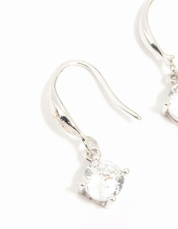 Silver Round Cubic Zirconia Drop Earrings
