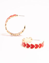 Red Heart Enamel Hoop Earrings - link has visual effect only
