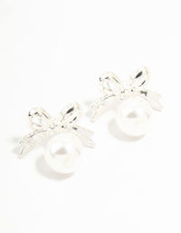 Silver Bow & Pearl Small Drop Earrings - link has visual effect only