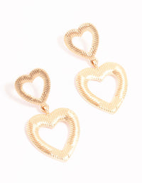 Gold Line Double Heart Drop Earrings - link has visual effect only