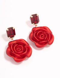 Red Diamante & Rose Acrylic Drop Earrings - link has visual effect only