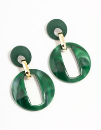 Green Acrylic Double Round Link Drop Earrings - link has visual effect only