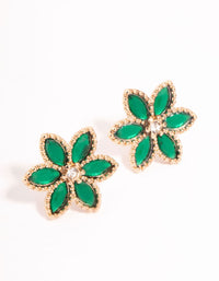 Marquise Green Diamante Flower Etched Earrings - link has visual effect only