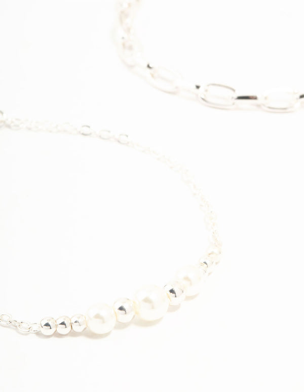 Silver Chain Link & Pearl Bracelets 2-Pack