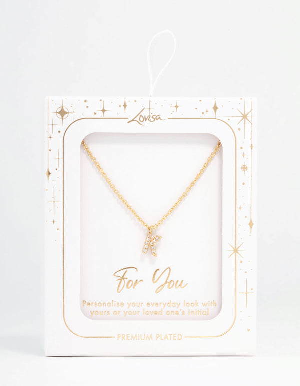 Gold Plated Cubic Zirconia Letter K Necklace