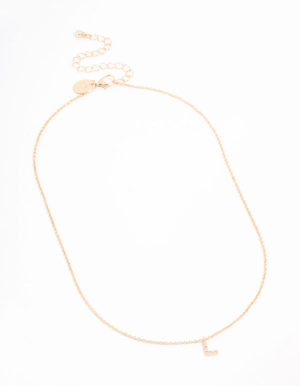 Gold Plated Cubic Zirconia Letter L  Necklace