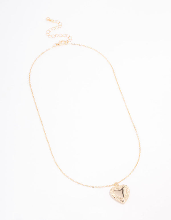 Gold Plated Detailed Heart Locket Necklace