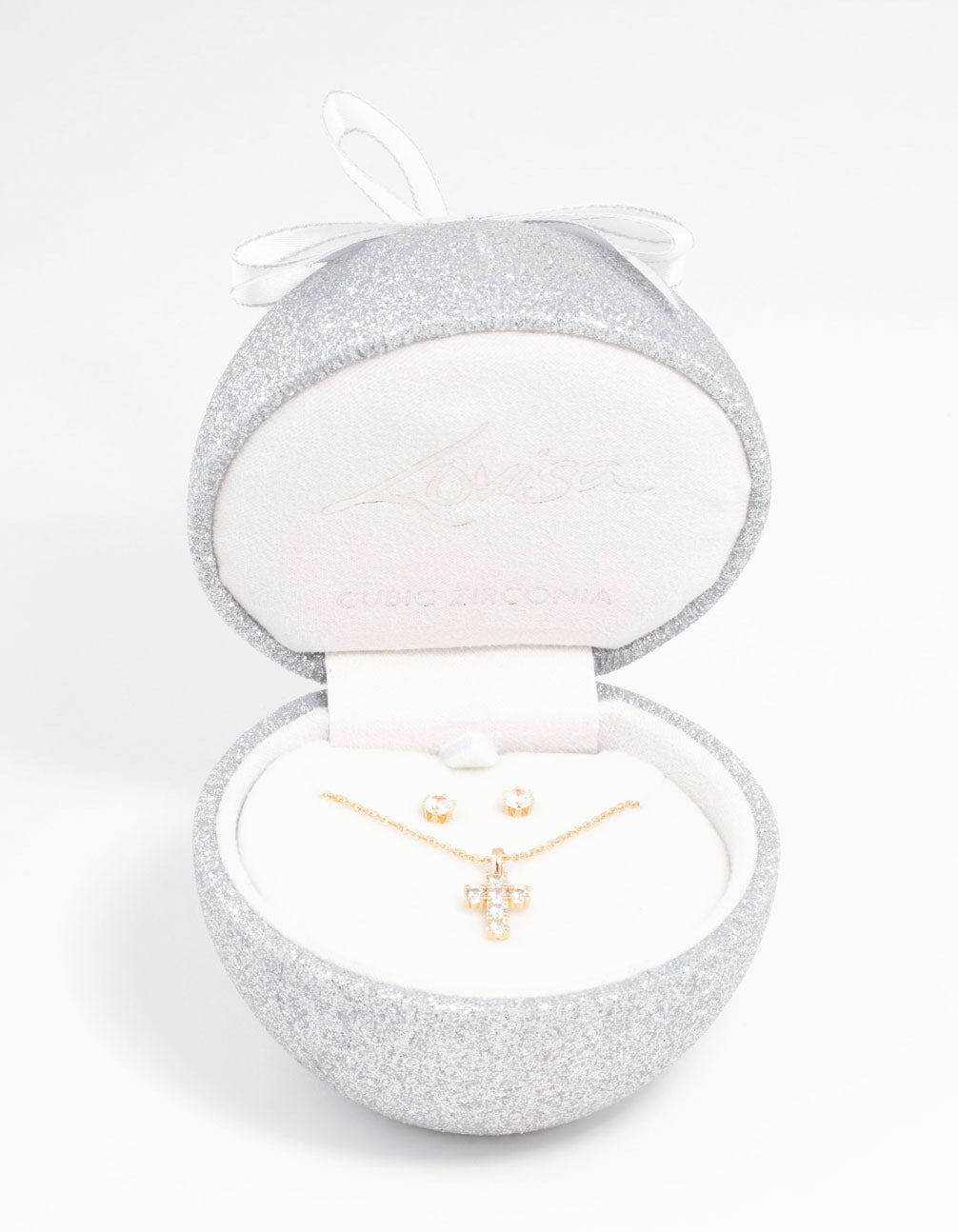 Gold Cubic Zirconia Cross Necklace & Earring Set