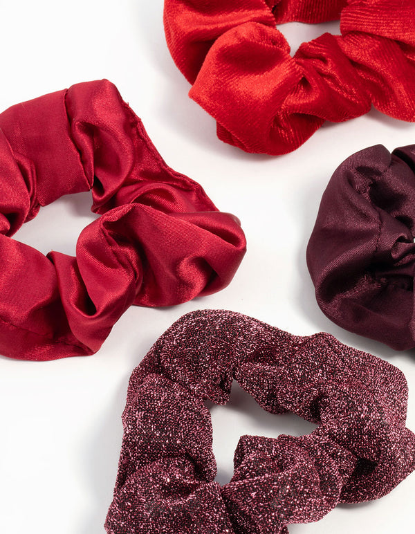 Red & Burgundy Scrunchies 4-Pack