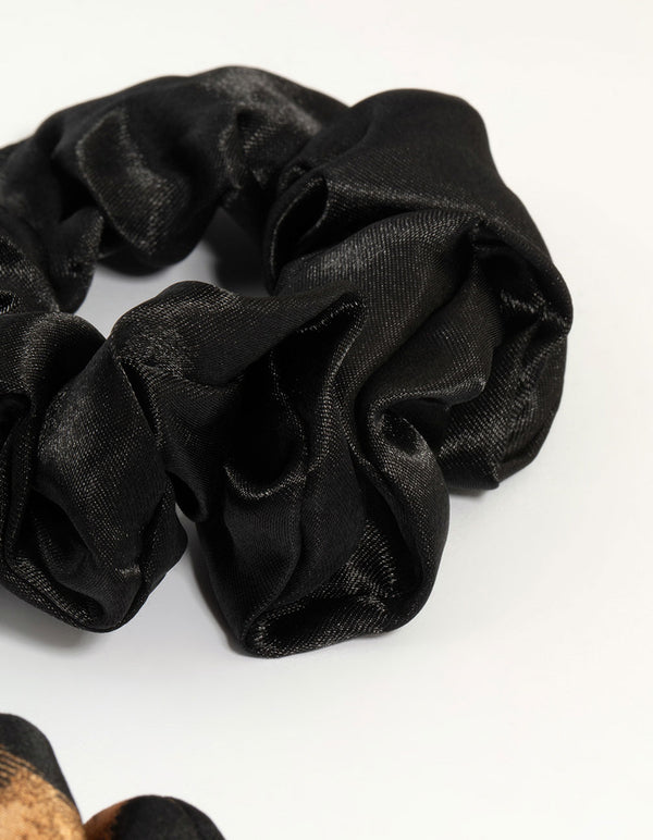 Black & Neutral Fabric Xmas Scrunchies 4-Pack