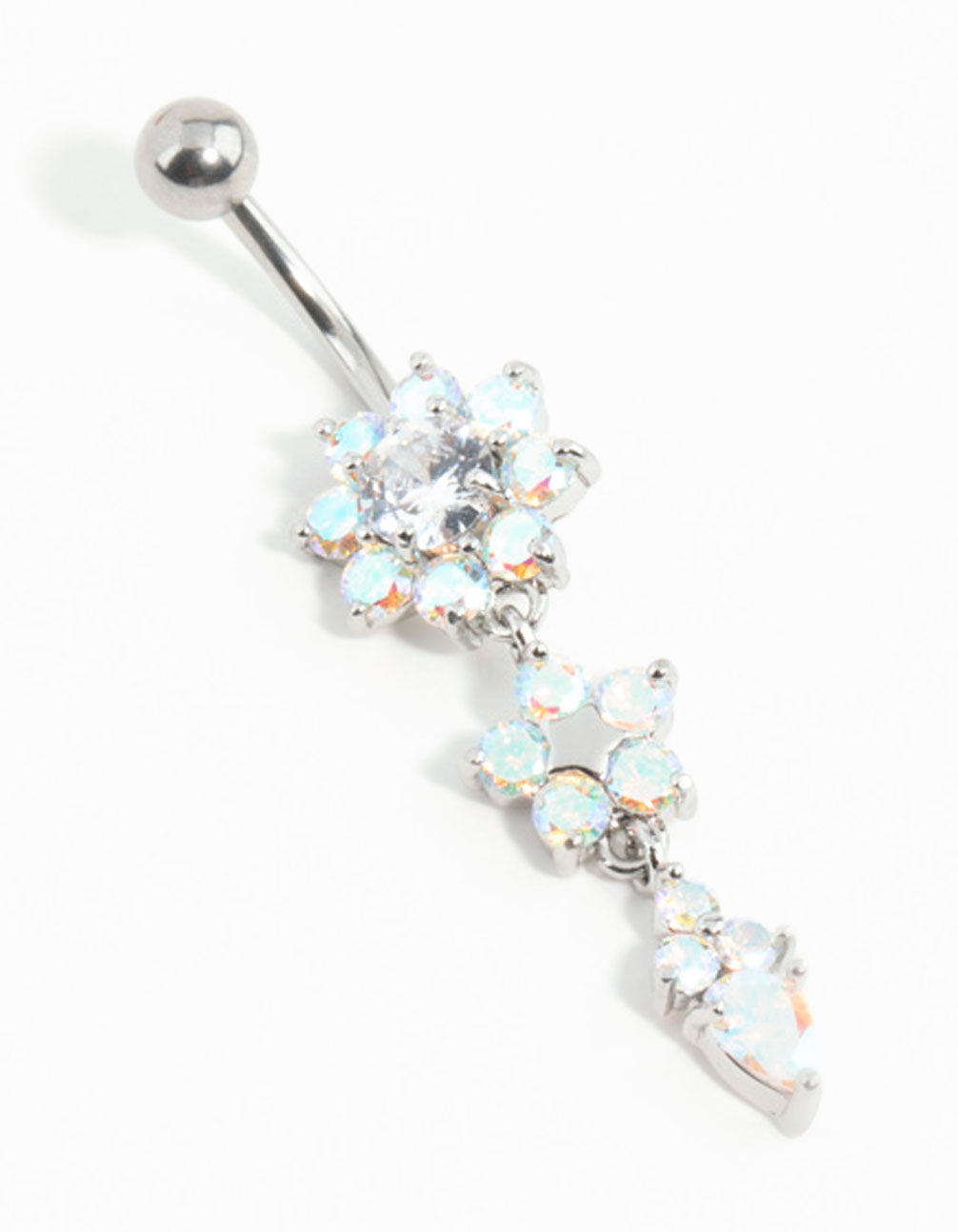 Surgical Steel Cubic Zirconia Flower Trio Belly Bar