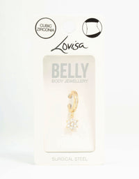 Gold Plated Surgical Steel Cubic Zirconia Flower Belly Ring - link has visual effect only